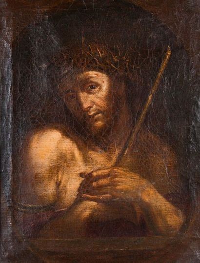 École italienne Christ aux liens, XVIème siècle. Huile sur toile, 49 x 38 cm