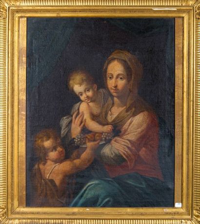 ECOLE ITALIENNE DU XVIIème SIECLE La Vierge, l'Enfant Jésus et saint Jean-Baptiste....
