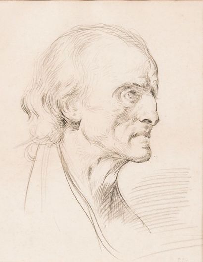 Jean-Baptiste GREUZE (1725-1805) dans le goût de Visage de vieillard. Crayon noir,...