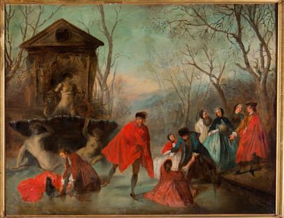Nicolas LANCRET (1690-1743), d'après L'Hiver, huile sur toile, 70 x 88 cm. Cadre...