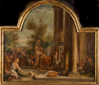 ÉCOLE ITALIENNE DU XVIIIÈME SIÈCLE Scène biblique. Huile sur toile, format paysage...
