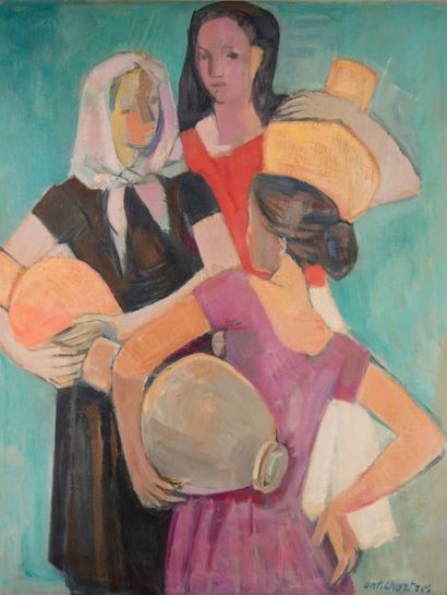 Antoine CHARTRES (1903-1968) Femmes aux cruches, Espagne. Huile sur toile signée...