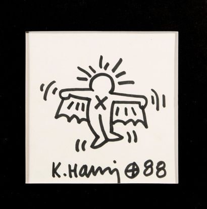 Keith Haring (1958-1990) Super Man. Feutre noir, signé et daté (19)88. 21 x17 cm...