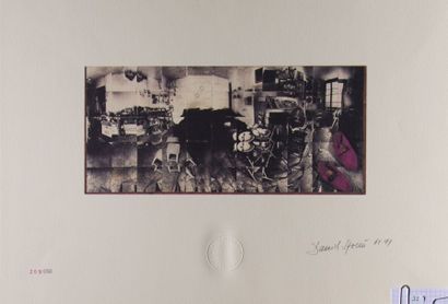 DANIEL SPOERRI (1930) Vue cubiste de ma chambre No.13, 1991. Sérigraphie couleur,...