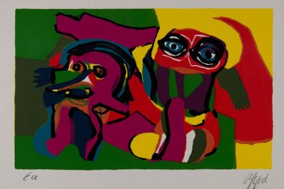Karel Appel (1921-2006) "Personnage et chien". Lithographie couleur, EA signée en...