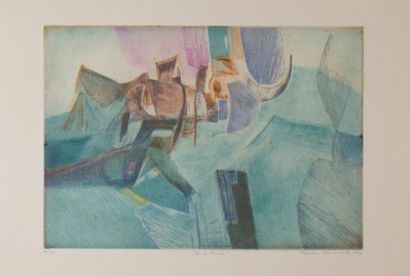 Christine BOUMEESTER (1904-1971) "Ile de France" Eau-forte couleur sur BFK Rives,...