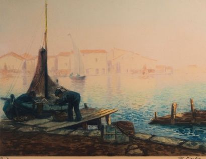 Francis PICABIA (1879-1953) Barques à quai, Les Martigues, Lithographie datée au...