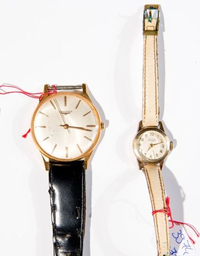 null Lot: montre d'homme mécanique chronomètre Longines en métal doré (manque bracelet)...