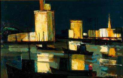Georges BRIATA (1933) " La Rochelle la nuit".
Huile sur toile, signée en bas à droite.
Titrée...