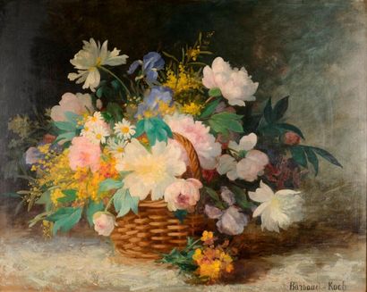 Marthe Élisabeth BARBAUD-KOCH (1862-c.1928). Corbeille de fleurs. Huile sur toile...