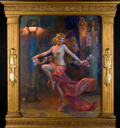 Gaston BUSSIERE (1862-1929) Salomé dansant pour le roi Hérode. Huile sur toile, signée...