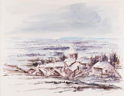 CLÉMENT (XXe) Monts du lyonnais. Aquarelle, signée en bas àdroite. 48 x 62 cm. 