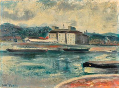 Jean COUTY (1907-1991) Paysage de bords de Saône. Huile sur toile, 54x73 cm. Expert...