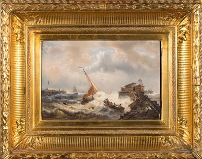 François Etienne MUSIN (1820-1888) Bateaux dans la tempête deux huiles sur panneaux...