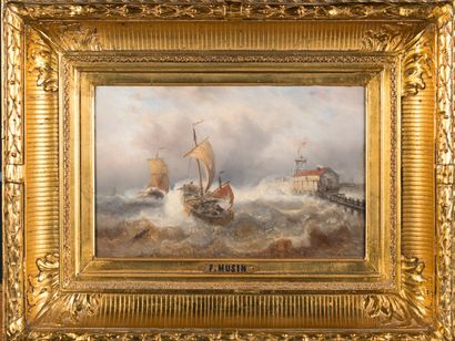 François Etienne MUSIN (1820-1888) Bateaux dans la tempête deux huiles sur panneaux...
