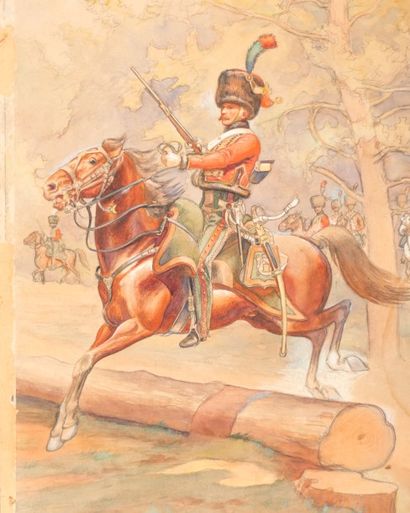JULES ROUFFET (1862-1931) Hussards et cavaliers arabes.
Deux dessins signés.
48x32...