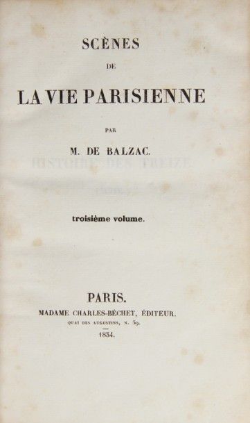 null BALZAC (H. de). Scènes de la vie parisienne. Deuxième et troisième volume. Paris,...