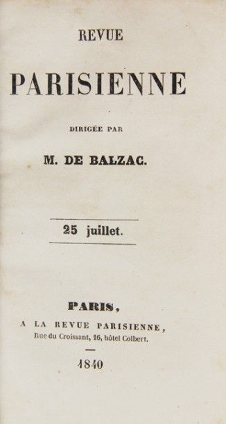null BALZAC (H. de). Revue parisienne, dirigée par M. de Balzac. Paris, à la Revue...