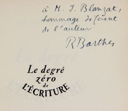 null BARTHES (Roland). Le degré zéro de l’écriture. Paris, Au Seuil, 1953. In-8 broché,...