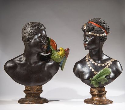 Hermann GLADENDEK (1827-1918) " Black amor". Deux sculptures Buste de couple d'africains,...
