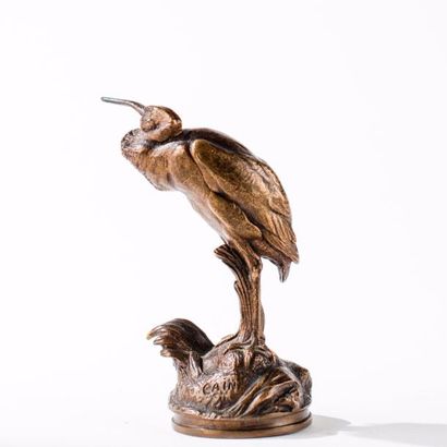 Auguste Nicolas CAIN (1821-1894) Oiseau spatule debout sur un tertre. Fonte en bronze...