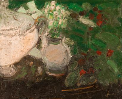 Jean FUSARO (1925) Nature morte à la soupière.
Huile sur toile signée en bas à droite,...