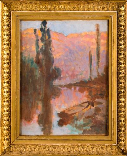 Hippolyte LETY (1878-1959) Sur le canal de Savières Lac du Bourget de Portout.
Huile...