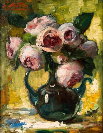 Jacques MARTIN (1844-1919) Bouquet de pivoines.
Huile sur toile signée en haut à...