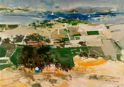 Michel RODDE (1913-2009) Le Nil.
Huile sur toile, signée en bas à droite. 64,5x92,5...