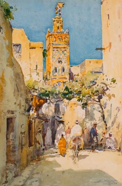 Eugène VILLON (1879-1951) Vue d'Alger, Afrique du Nord.
Aquarelle signée en bas à...