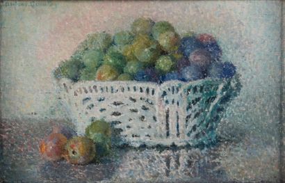Suzanne AUFRAY GENESTOUX (XIX-XXème) La corbeille de fruits.
Huile sur toile marouflée...