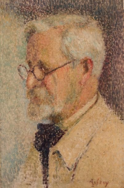 Georges AUFRAY (XIX-XXème) Autoportrait pointilliste.
Huile sur toile, signée en...