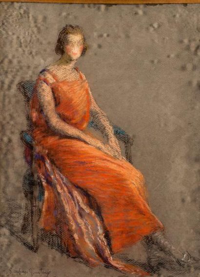 Suzanne AUFRAY GENESTOUX (XIX-XXème) Ensemble de deux portraits: Femme assise, pastel...