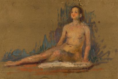 Georges AUFRAY (XIX-XXème) Etudes de femmes: Femme nue allongée.
Huile sur toile...