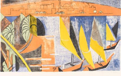 André LHOTE (1885-1962) Vue d'Istanbul?
Lithographie couleur signée, épreuve d'essai.
33,3x49,5...