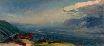 Pierre CALES (1870-1961) dit Abbé Cales Vallée du Grésivaudan.
Huile sur toile signée...