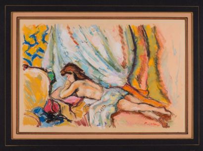 Pierre CORNU (1895-1996) Nu au drap.
Pastel signé en bas à droite. 34,5x51 cm.
Provenance:...