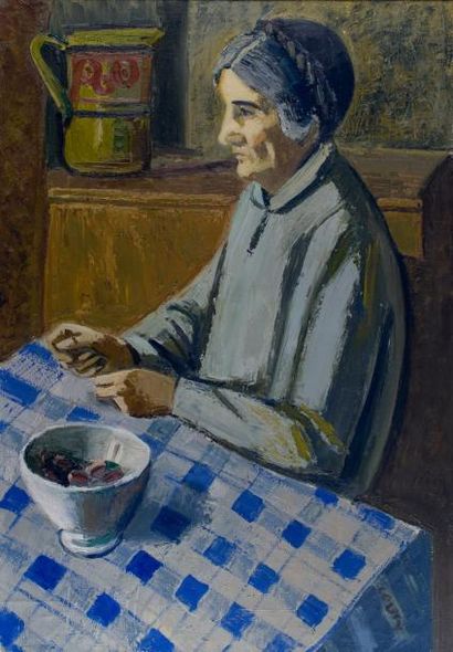 Jean COUTY (1907-1991) Portrait de la mère de l'artiste dans sa cuisine.
Huile sur...
