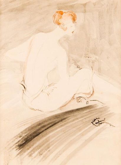 Jean Gabriel DOMERGUE (1889-1962) Jeune femme rousse assisse.
Aquarelle signée en...