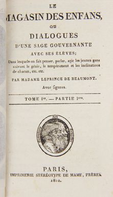 LEPRINCE DE BEAUMONT (Madame) 
Le magasin des enfans. Paris, Mame, 1810. 4 parties...