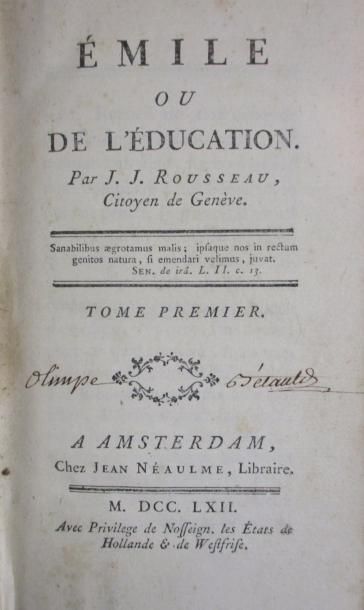 ROUSSEAU (Jean-Jacques) 
Émile ou de l'Éducation. Amsterdam, Jean Neaulme, 1762....