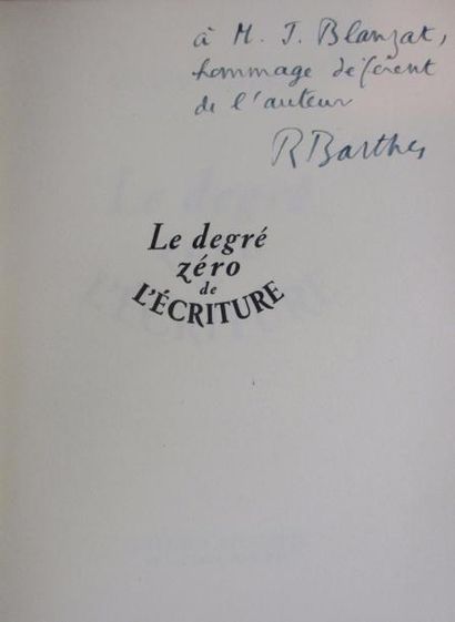 BARTHES (Roland) 
Le degré zéro de l'écriture. Paris, Au Seuil, 1953. In-8 broché,...