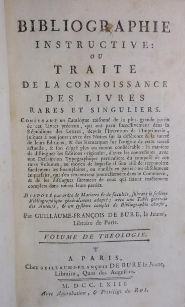 DEBURE (Guillaume-François) 
Bibliographie instructive ou Traité de la connoissance...