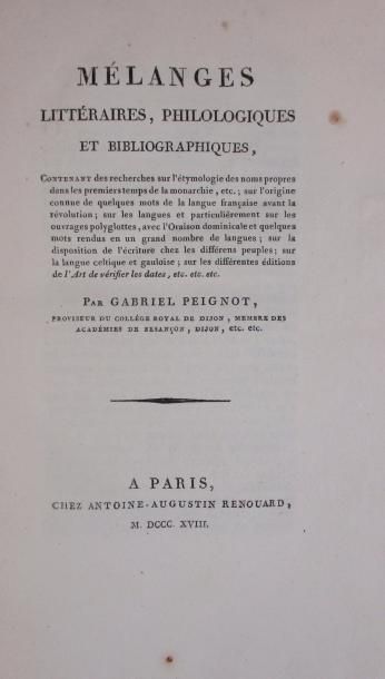 PEIGNOT 
Mélanges littéraires, philologiques et bibliographiques. Paris chez Augustin...