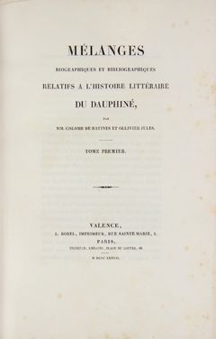 COLOMB DE BATINES - OLLIVIER (J) 
Mélanges biographiques et bibliographiques relatifs...