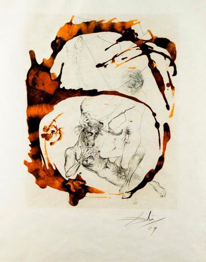null Salvador DALI (1904-1989). Thésée et le Minotaure. Eau-forte signée. 77x56 cm...