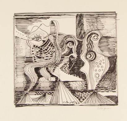 Serge BRIGNONI (1903-2002). Composition surréaliste.1975. Lithographie signée. 43x46...