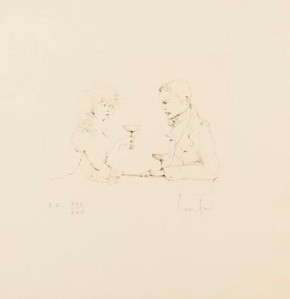 Léonor FINI (1907-1996). Couple attablé. Eau-forte, signée. EA numérotée XXV/XXV....