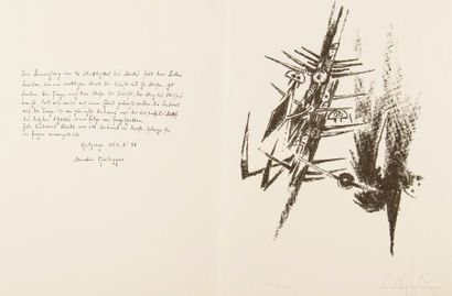 Wifredo LAM (1902-1982). Composition surréaliste. Texte illustré, 1950. Epreuve lithographiée,...