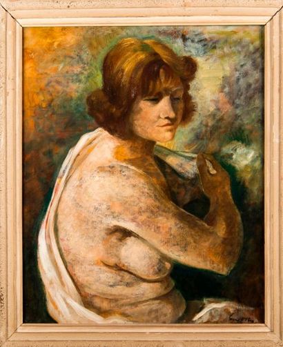 Yves ALIX (1890-1969) . Nu drapé. Huile sur toile, signée en bas à droite. 73x60...